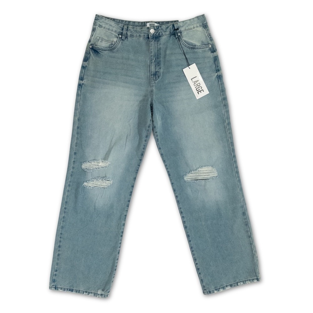 NWT Refuge Denim Jeans Womens L Blue Light Wash Distressed Wide Leg High Rise